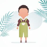 A cute little boy is depicted in full growth. Poster with a child. illustration in cartoon style. vector