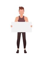 A man holds an empty banner in his hands. Isolated. Cartoon style. vector