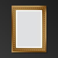 Mock up golden blank retro frame on black background. Flat style. vector