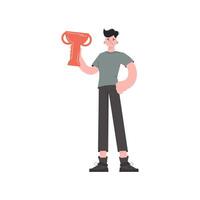 The man stands to his full height with a raised goblet. Isolated. Element for presentations, sites. vector