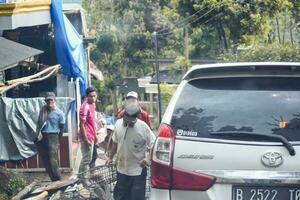 The Ruins of buildings damaged after the earthquake in Cianjur City with the blur image. Bogor, Indonesia, December 22, 2022 photo