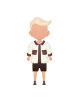 Fair-haired little boy, preschool age in a shirt and shorts. Isolated. Vector illustration in cartoon style.