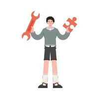 A man stands in full growth with a puzzle in his hands. Isolated. Element for presentations, sites. vector