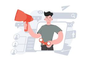 A man stands waist-deep with binoculars. HR concept. Element for presentations, sites. vector