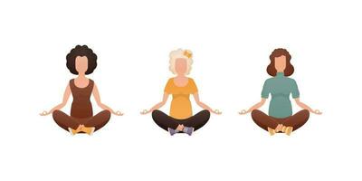 conjunto de mujer meditar. aislado. vector. vector