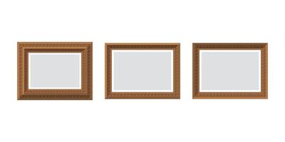 Set of empty brown wooden frames. Isolated. Flat style. vector