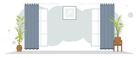 Wide room with a window. Room design Cartoon style. vector