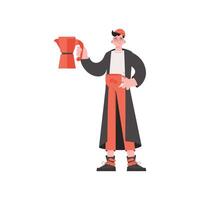 A man stands in full growth in the hands of coffee. Isolated. Element for presentations, sites. vector