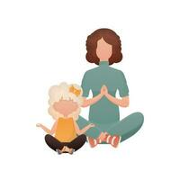 Mom and daughter yoga. Cartoon style. Isolated. Previous illustration. vector