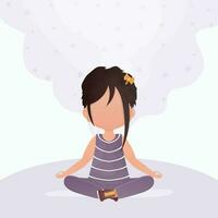 Little girl doing yoga in the lotus position. Children's meditation. Vector illustration.