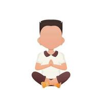 Little boy meditates with yoga. Isolated. Cartoon style. vector