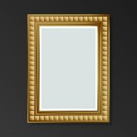 Gold blank vintage frame mockup on black background. Flat style. vector