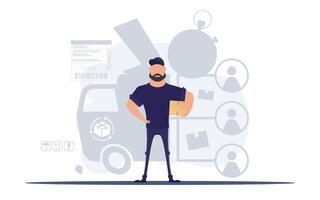 The guy with the box. Delivery concept. Good for presentations, websites and apps. . vector