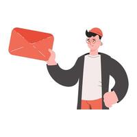 A man stands waist-deep and holds a letter. Isolated. Element for presentations, sites. vector