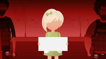 Little Girl with an empty banner. Design in cartoon style. Vector. vector