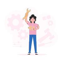 The girl holds a wrench and a puzzle in her hands. Trend illustration. Good for apps, presentations and websites. Vector. vector