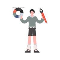 Man standing full length with color wheel and pen tool. Isolated. Element for presentations, sites. vector