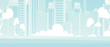 City background in blue tones. Poster or banner with place for your design. Vector illustration in cartoon style.