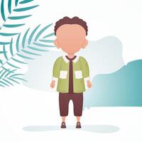 A cute little boy is depicted in full growth. Poster with a child. Cartoon style. illustration. vector