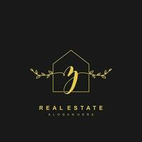 letter Z handwritten Real estate logo concept. Feminine style Handwritten alphabet with floral in the logo template. Letters and Alphabet for your logo design. vector