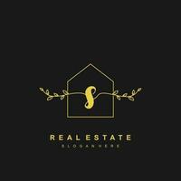 letter S handwritten Real estate logo concept. Feminine style Handwritten alphabet with floral in the logo template. Letters and Alphabet for your logo design. vector