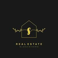 letter S handwritten Real estate logo concept. Feminine style Handwritten alphabet with floral in the logo template. Letters and Alphabet for your logo design. vector