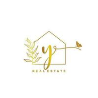 letter Y handwritten Real estate logo concept. Feminine style Handwritten alphabet with floral in the logo template. Letters and Alphabet for your logo design. vector