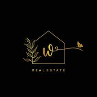 letter W handwritten Real estate logo concept. Feminine style Handwritten alphabet with floral in the logo template. Letters and Alphabet for your logo design. vector