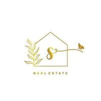 letter S handwritten Real estate logo concept. Feminine style Handwritten alphabet with floral in the logo template. Letters and Alphabet for your logo design. vector