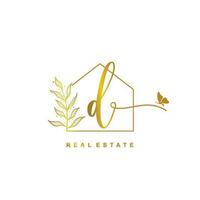 letter D  handwritten Real estate logo concept. Feminine style Handwritten alphabet with floral in the logo template. Letters and Alphabet for your logo design. vector