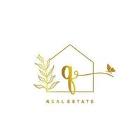 letter Q handwritten Real estate logo concept. Feminine style Handwritten alphabet with floral in the logo template. Letters and Alphabet for your logo design. vector