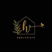 letter H handwritten Real estate logo concept. Feminine style Handwritten alphabet with floral in the logo template. Letters and Alphabet for your logo design. vector