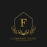 letter F Real estate logo concept. Feminine style alphabet with floral in the logo template. Letters and Alphabet for your logo design. vector