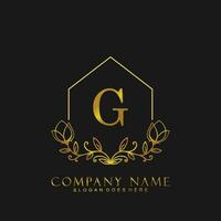 letter G Real estate logo concept. Feminine style alphabet with floral in the logo template. Letters and Alphabet for your logo design. vector