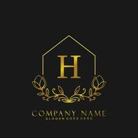 letter H Real estate logo concept. Feminine style alphabet with floral in the logo template. Letters and Alphabet for your logo design. vector