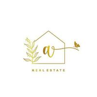 letter A handwritten Real estate logo concept. Feminine style Handwritten alphabet with floral in the logo template. Letters and Alphabet for your logo design. vector