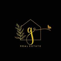 letter G handwritten Real estate logo concept. Feminine style Handwritten alphabet with floral in the logo template. Letters and Alphabet for your logo design. vector