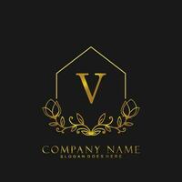 letter V Real estate logo concept. Feminine style alphabet with floral in the logo template. Letters and Alphabet for your logo design. vector