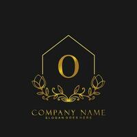 letter O Real estate logo concept. Feminine style alphabet with floral in the logo template. Letters and Alphabet for your logo design. vector