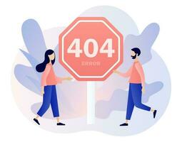 404 error - sign and tiny people. Page not found. System updates, installation programs, system maintenance. Modern flat cartoon style. Vector illustration on white background