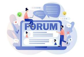 Online forum concept. Tiny people communication in community group. Internet chat messages, dialog, conversation in social media, networking. Modern flat cartoon style. Vector illustration