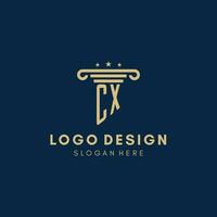 CX monogram initial logo with pillar and stars, best design for legal firm vector