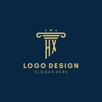 HX monogram initial logo with pillar and stars, best design for legal firm vector