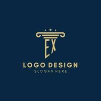 EX monogram initial logo with pillar and stars, best design for legal firm vector