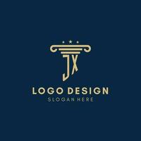 JX monogram initial logo with pillar and stars, best design for legal firm vector