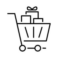 trolley with gift box thin line outline Icon button vector