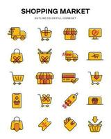 shopping market ecommerce user interface yellow outline Icon button vector