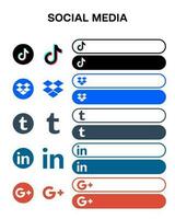 social media tiktok dropbox linkedin google plus Icon button template vector