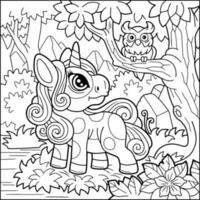 cute fairytale unicorn coloring book vector