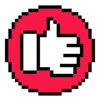 pixel like icon. Hand like on pink background pixel art vector